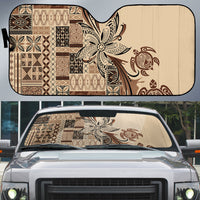 Talofa Samoa Mamanu Siapo Mix Malu Auto Sun Shade Classic Beige Frangipani and Turtles LT7 Beige - Polynesian Pride