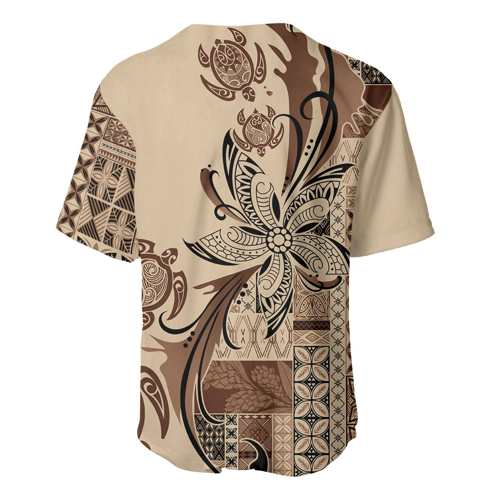 Talofa Samoa Mamanu Siapo Mix Malu Baseball Jersey Classic Beige Frangipani and Turtles LT7 - Polynesian Pride