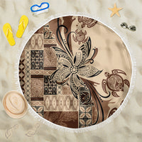 Talofa Samoa Mamanu Siapo Mix Malu Beach Blanket Classic Beige Frangipani and Turtles