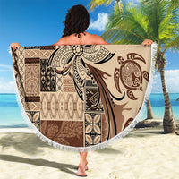 Talofa Samoa Mamanu Siapo Mix Malu Beach Blanket Classic Beige Frangipani and Turtles