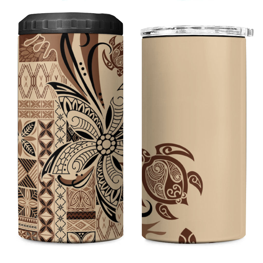 Talofa Samoa Mamanu Siapo Mix Malu 4 in 1 Can Cooler Tumbler Classic Beige Frangipani and Turtles