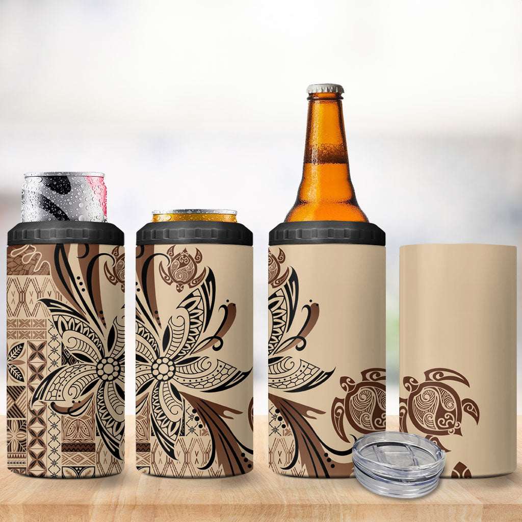 Talofa Samoa Mamanu Siapo Mix Malu 4 in 1 Can Cooler Tumbler Classic Beige Frangipani and Turtles