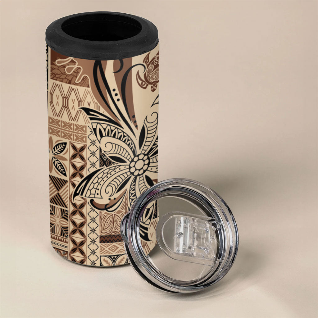Talofa Samoa Mamanu Siapo Mix Malu 4 in 1 Can Cooler Tumbler Classic Beige Frangipani and Turtles