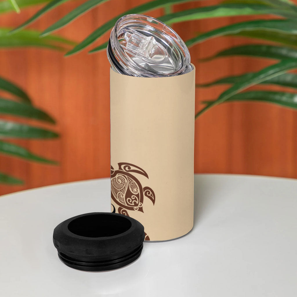 Talofa Samoa Mamanu Siapo Mix Malu 4 in 1 Can Cooler Tumbler Classic Beige Frangipani and Turtles