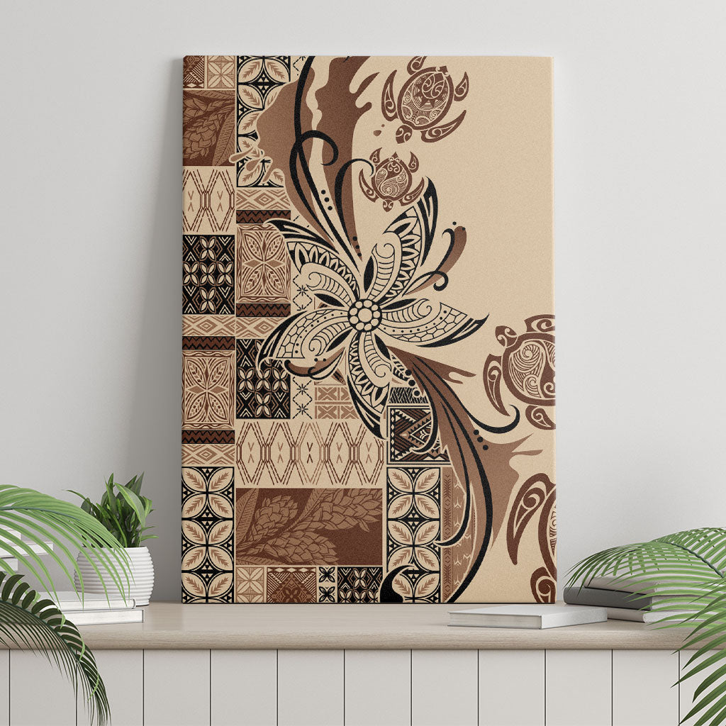 Talofa Samoa Mamanu Siapo Mix Malu Canvas Wall Art Classic Beige Frangipani and Turtles LT7 - Polynesian Pride