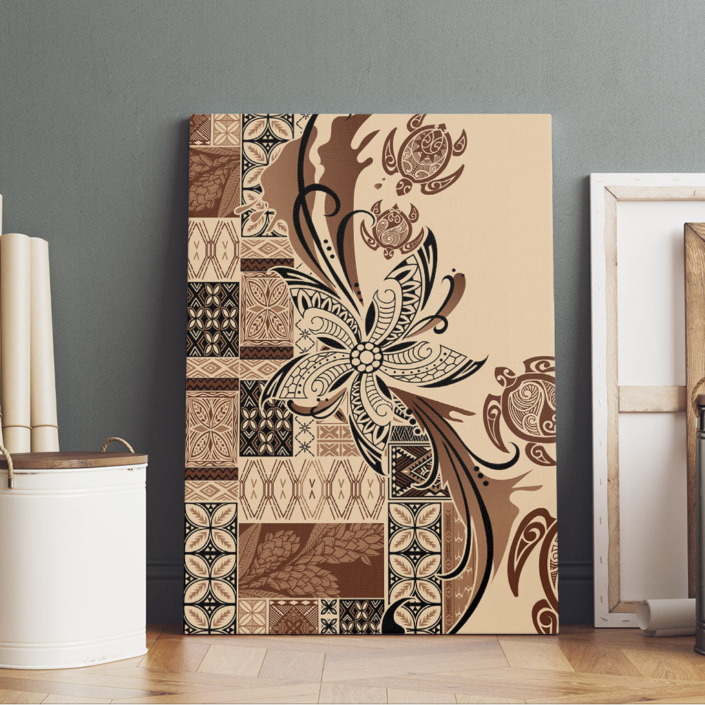 Talofa Samoa Mamanu Siapo Mix Malu Canvas Wall Art Classic Beige Frangipani and Turtles LT7 - Polynesian Pride