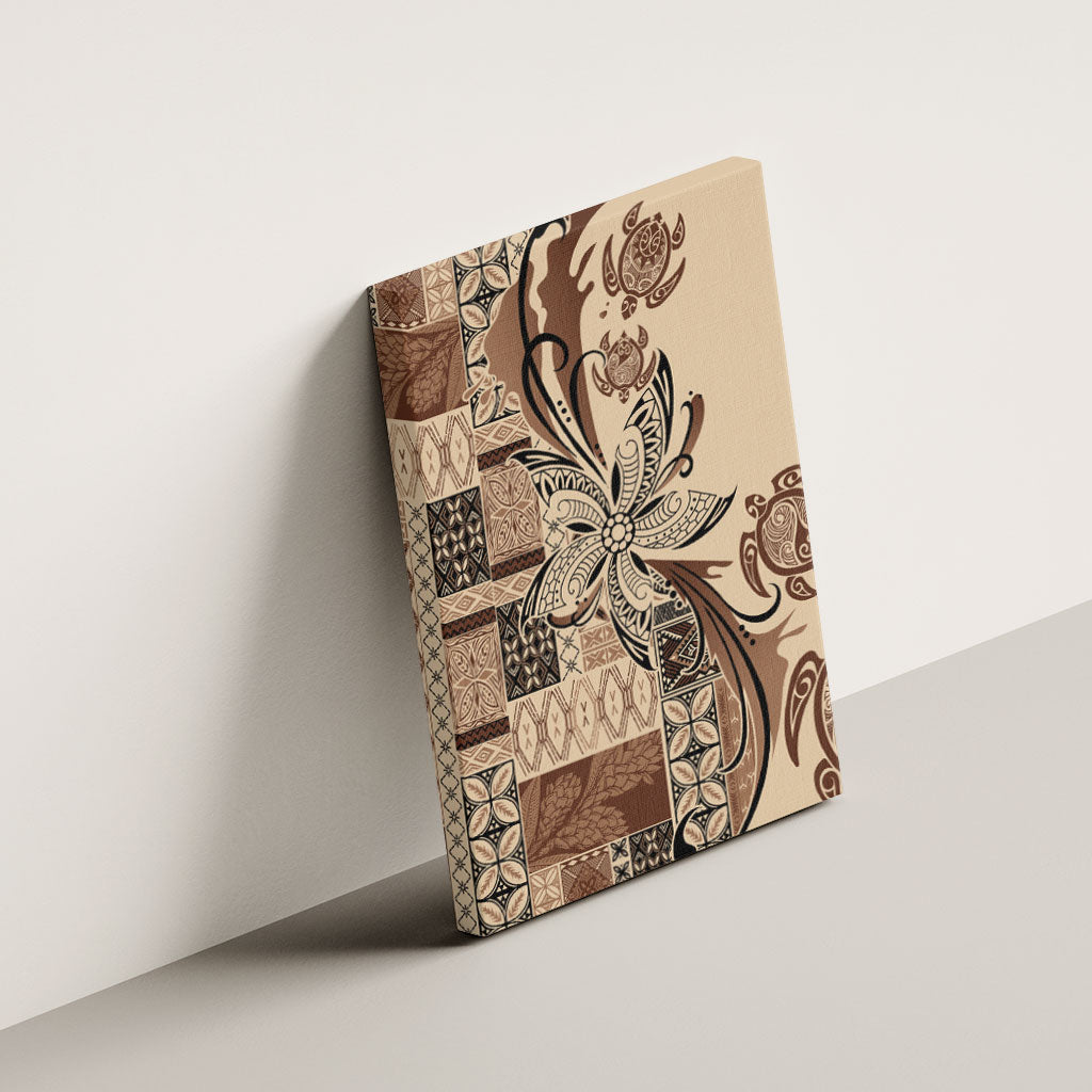 Talofa Samoa Mamanu Siapo Mix Malu Canvas Wall Art Classic Beige Frangipani and Turtles LT7 - Polynesian Pride