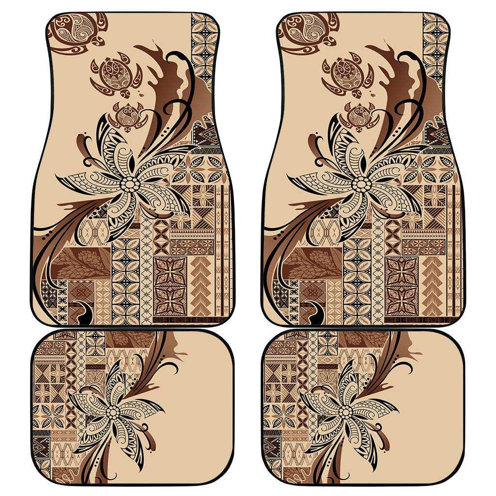Talofa Samoa Mamanu Siapo Mix Malu Car Mats Classic Beige Frangipani and Turtles LT7 - Polynesian Pride