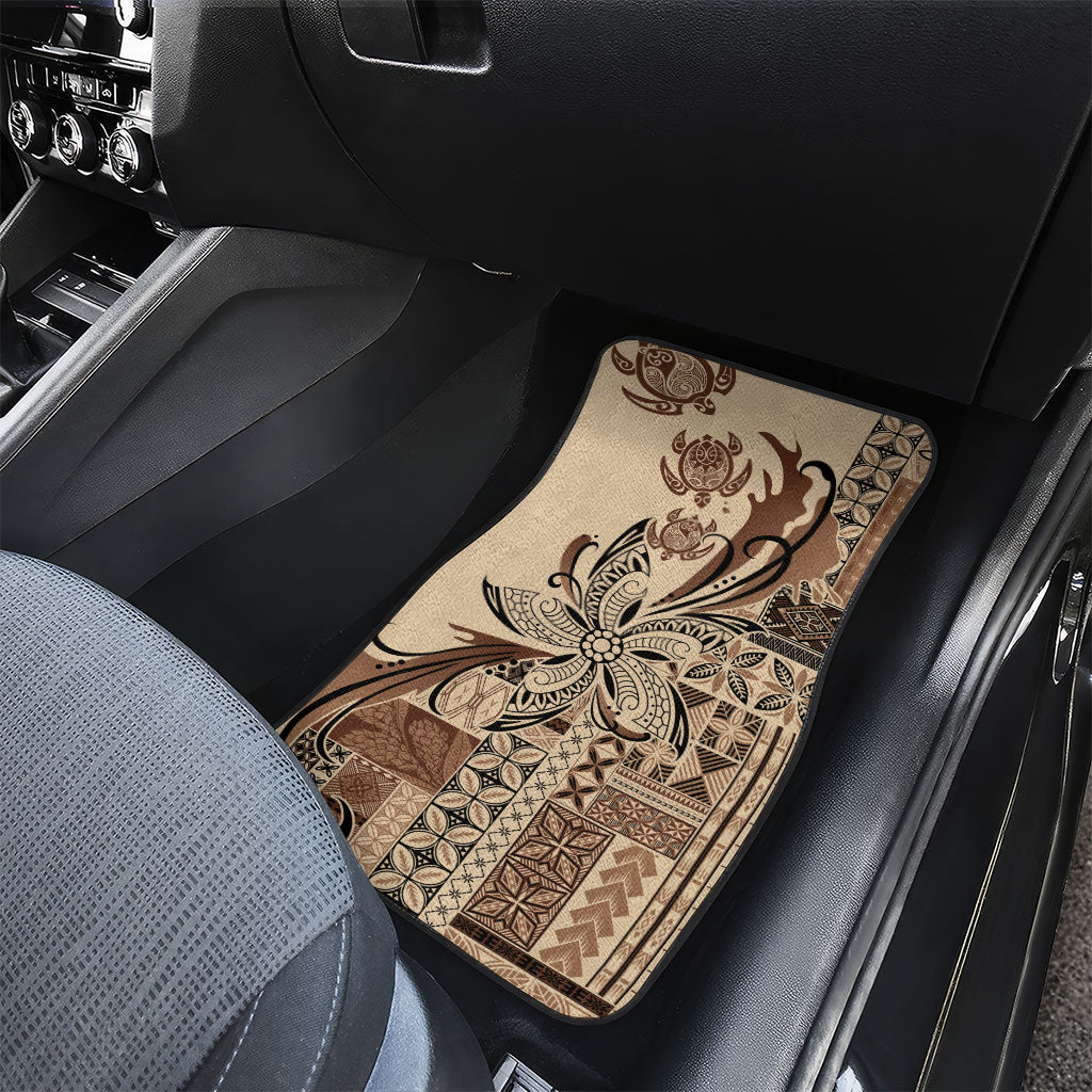 Talofa Samoa Mamanu Siapo Mix Malu Car Mats Classic Beige Frangipani and Turtles LT7 - Polynesian Pride