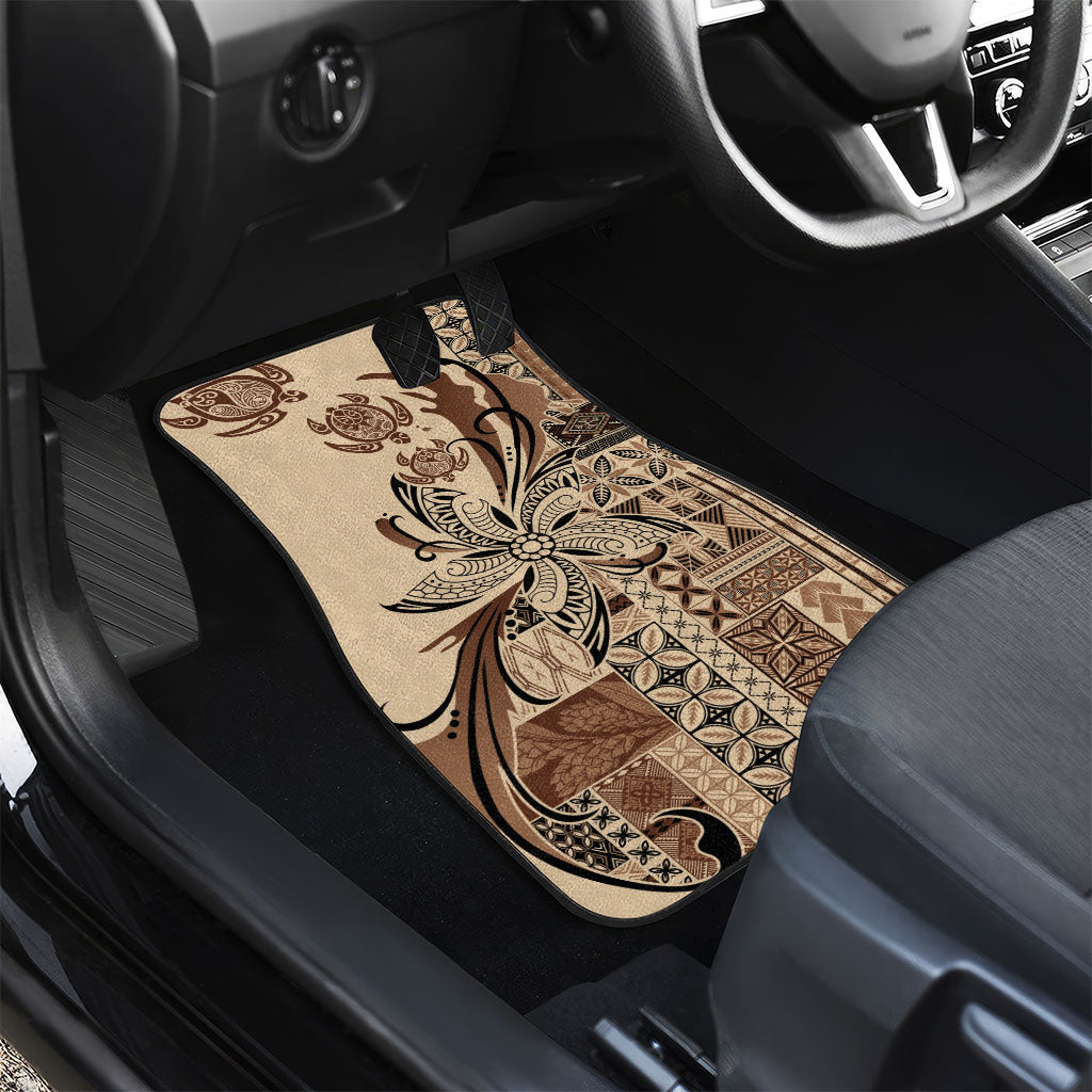 Talofa Samoa Mamanu Siapo Mix Malu Car Mats Classic Beige Frangipani and Turtles LT7 - Polynesian Pride