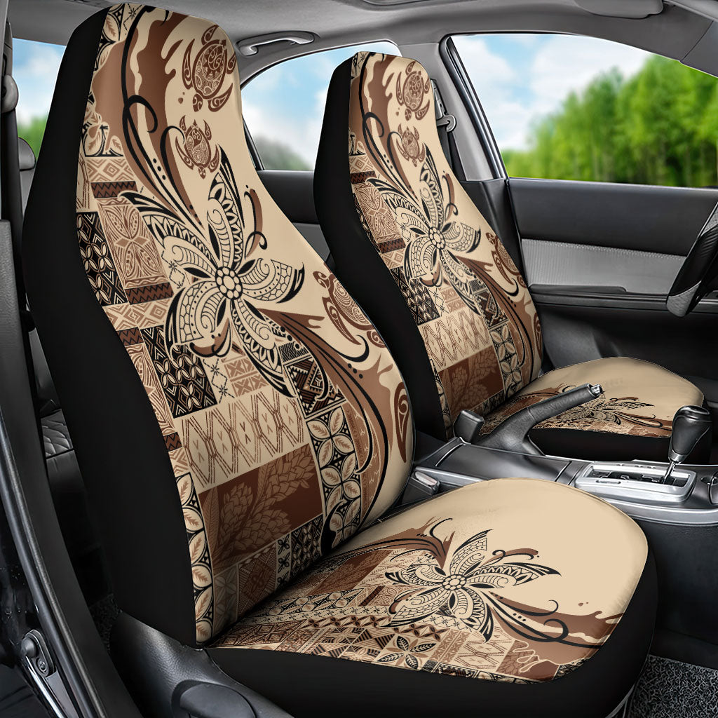Talofa Samoa Mamanu Siapo Mix Malu Car Seat Cover Classic Beige Frangipani and Turtles