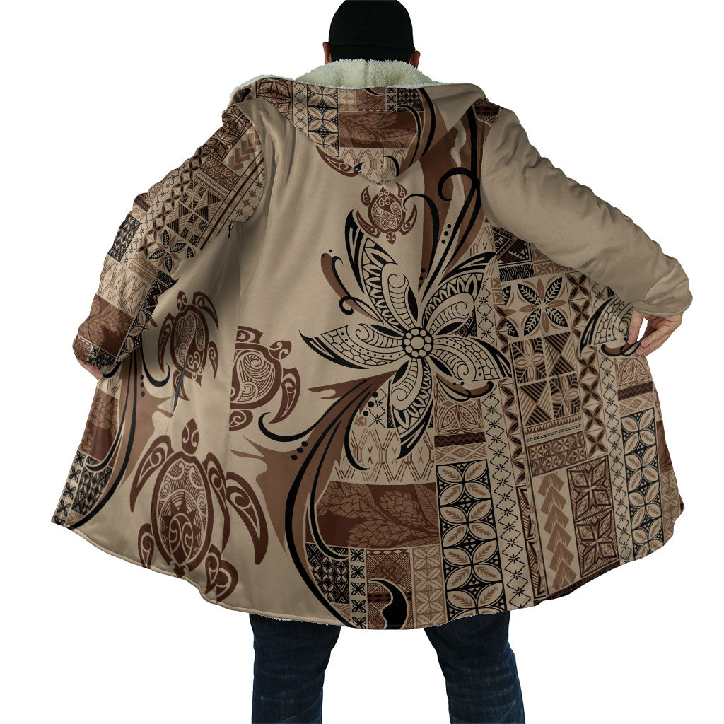 Talofa Samoa Mamanu Siapo Mix Malu Cloak Classic Beige Frangipani and Turtles