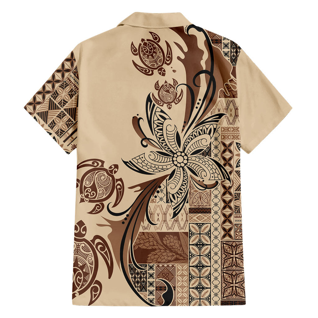 Talofa Samoa Mamanu Siapo Mix Malu Family Matching Off Shoulder Maxi Dress and Hawaiian Shirt Classic Beige Frangipani and Turtles
