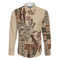 Talofa Samoa Mamanu Siapo Mix Malu Family Matching Off Shoulder Short Dress and Hawaiian Shirt Classic Beige Frangipani and Turtles