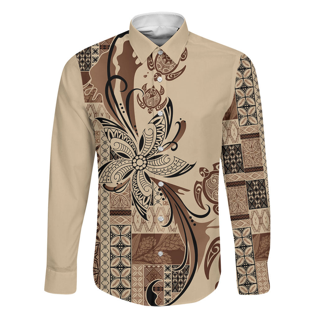 Talofa Samoa Mamanu Siapo Mix Malu Family Matching Puletasi and Hawaiian Shirt Classic Beige Frangipani and Turtles