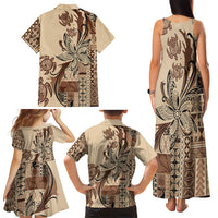 Talofa Samoa Mamanu Siapo Mix Malu Family Matching Tank Maxi Dress and Hawaiian Shirt Classic Beige Frangipani and Turtles