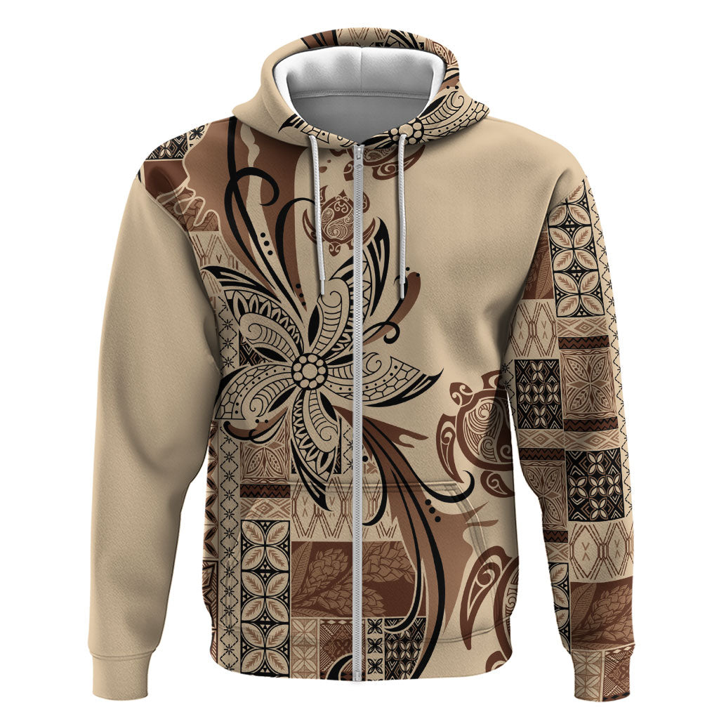 Talofa Samoa Mamanu Siapo Mix Malu Hoodie Classic Beige Frangipani and Turtles