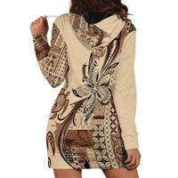 Talofa Samoa Mamanu Siapo Mix Malu Hoodie Dress Classic Beige Frangipani and Turtles