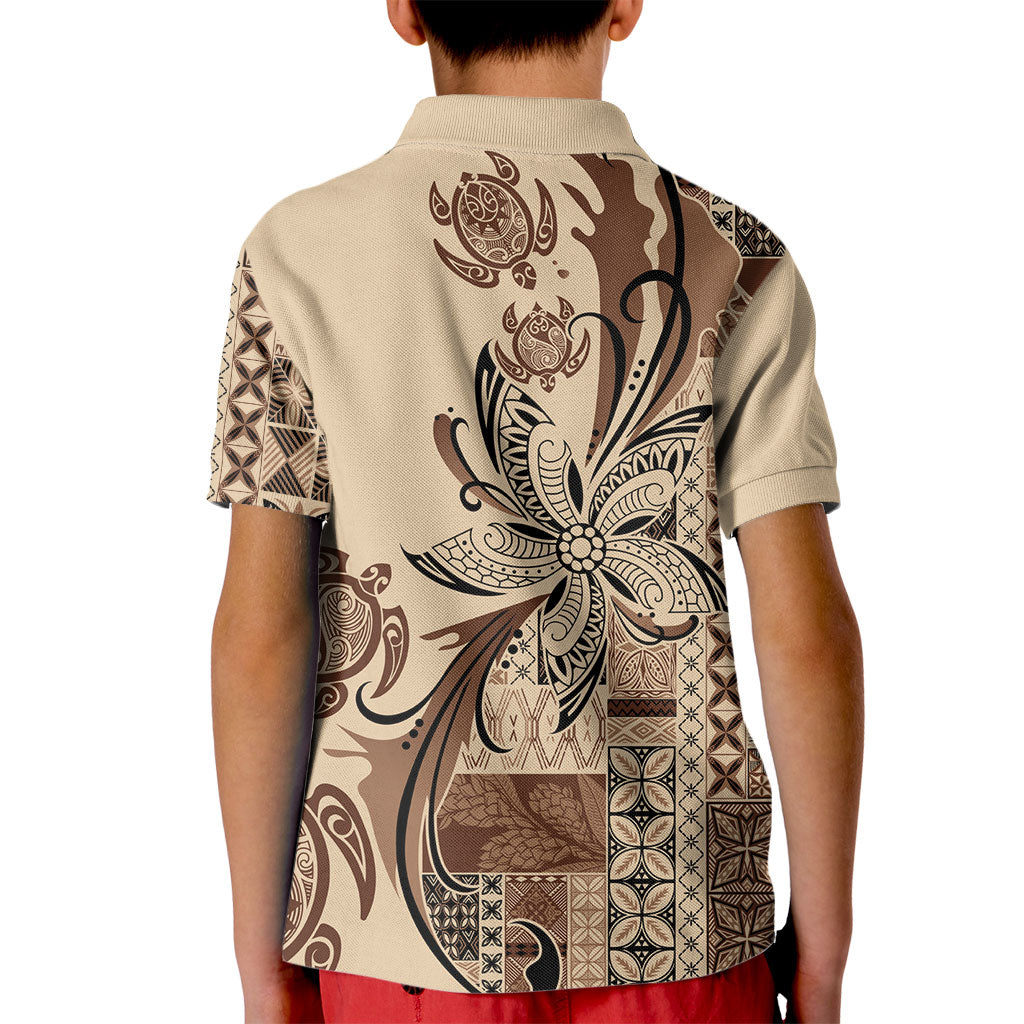 Talofa Samoa Mamanu Siapo Mix Malu Kid Polo Shirt Classic Beige Frangipani and Turtles LT7 - Polynesian Pride