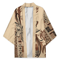 Talofa Samoa Mamanu Siapo Mix Malu Kimono Classic Beige Frangipani and Turtles LT7 Unisex Beige - Polynesian Pride