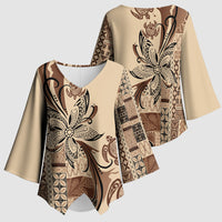 Talofa Samoa Mamanu Siapo Mix Malu Kimono Sleeve Blouse Classic Beige Frangipani and Turtles