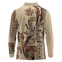 Talofa Samoa Mamanu Siapo Mix Malu Long Sleeve Polo Shirt Classic Beige Frangipani and Turtles LT7 - Polynesian Pride