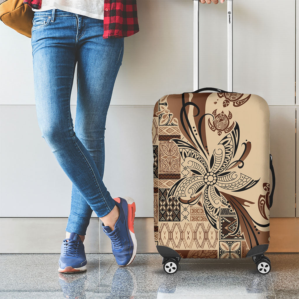 Talofa Samoa Mamanu Siapo Mix Malu Luggage Cover Classic Beige Frangipani and Turtles LT7 - Polynesian Pride