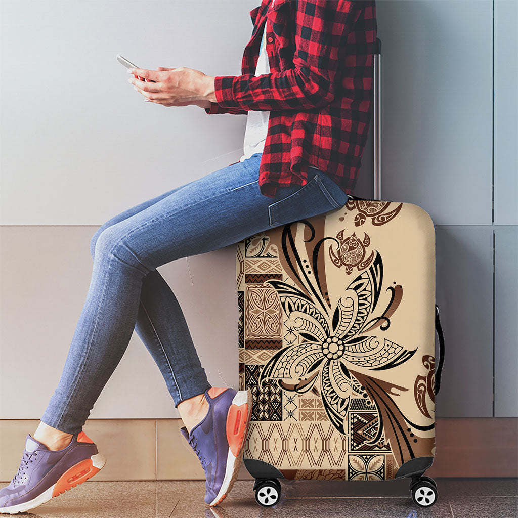 Talofa Samoa Mamanu Siapo Mix Malu Luggage Cover Classic Beige Frangipani and Turtles LT7 - Polynesian Pride