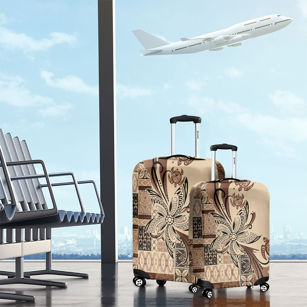 Talofa Samoa Mamanu Siapo Mix Malu Luggage Cover Classic Beige Frangipani and Turtles LT7 - Polynesian Pride
