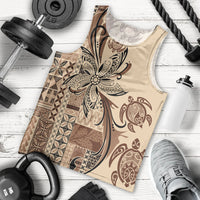 Talofa Samoa Mamanu Siapo Mix Malu Men Tank Top Classic Beige Frangipani and Turtles