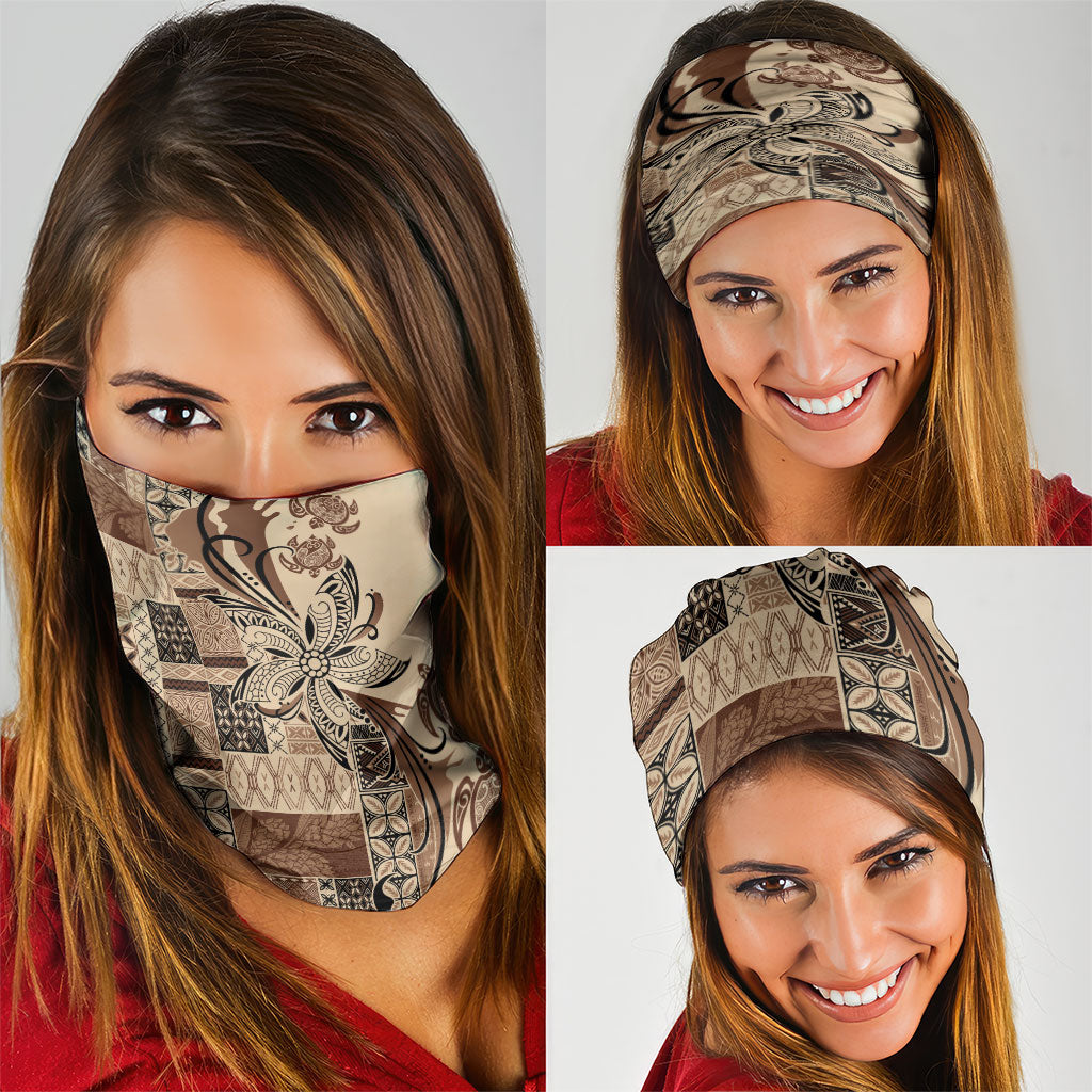 Talofa Samoa Mamanu Siapo Mix Malu Neck Gaiter Classic Beige Frangipani and Turtles LT7 - Polynesian Pride