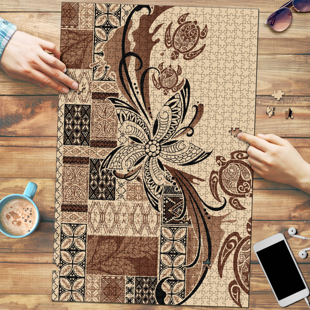 Talofa Samoa Mamanu Siapo Mix Malu Puzzle Classic Beige Frangipani and Turtles