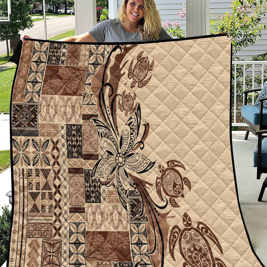 Talofa Samoa Mamanu Siapo Mix Malu Quilt Classic Beige Frangipani and Turtles