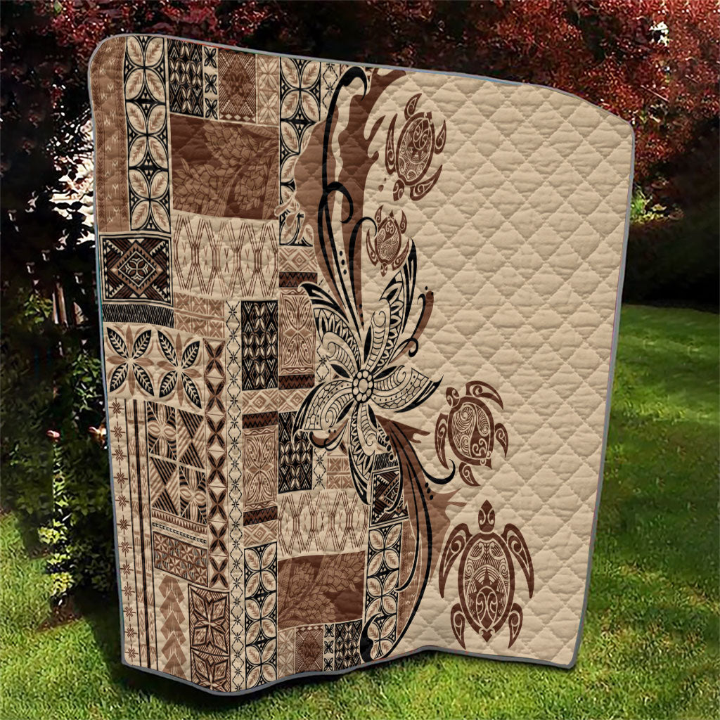 Talofa Samoa Mamanu Siapo Mix Malu Quilt Classic Beige Frangipani and Turtles LT7 - Polynesian Pride