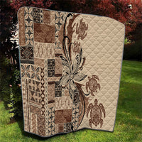 Talofa Samoa Mamanu Siapo Mix Malu Quilt Classic Beige Frangipani and Turtles LT7 - Polynesian Pride
