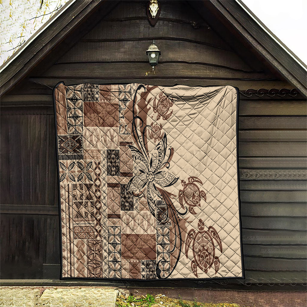 Talofa Samoa Mamanu Siapo Mix Malu Quilt Classic Beige Frangipani and Turtles LT7 - Polynesian Pride