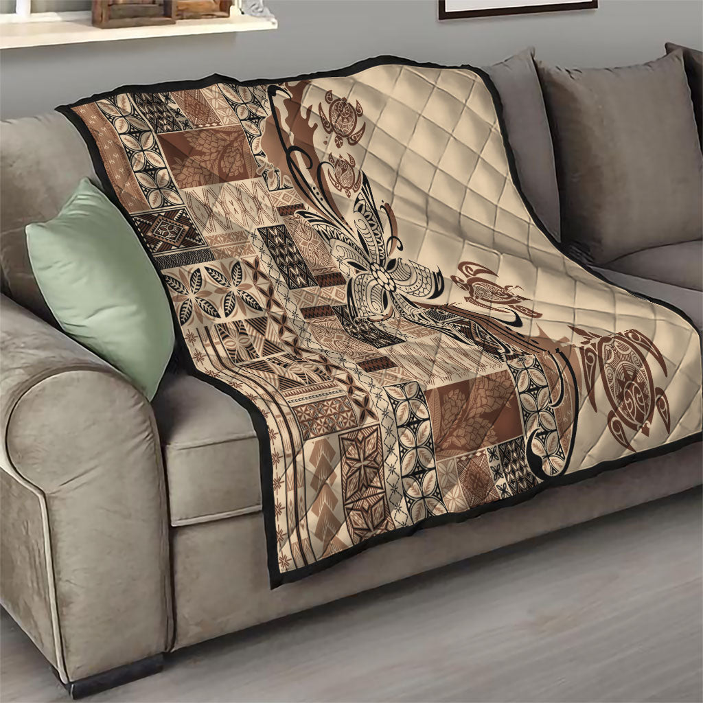 Talofa Samoa Mamanu Siapo Mix Malu Quilt Classic Beige Frangipani and Turtles LT7 - Polynesian Pride