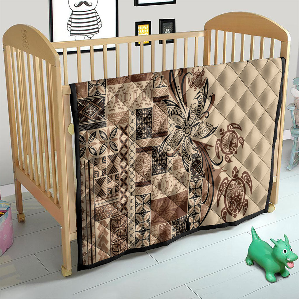 Talofa Samoa Mamanu Siapo Mix Malu Quilt Classic Beige Frangipani and Turtles LT7 - Polynesian Pride