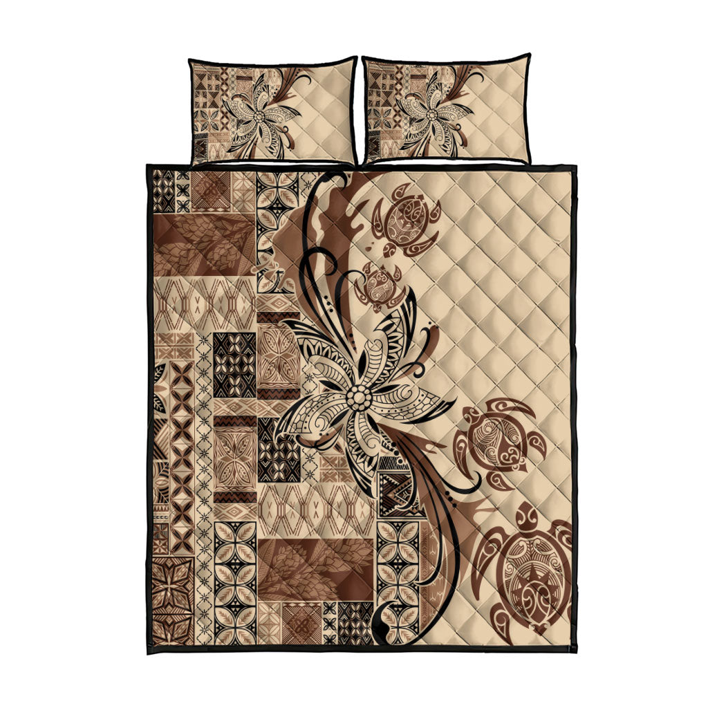 Talofa Samoa Mamanu Siapo Mix Malu Quilt Bed Set Classic Beige Frangipani and Turtles LT7 - Polynesian Pride