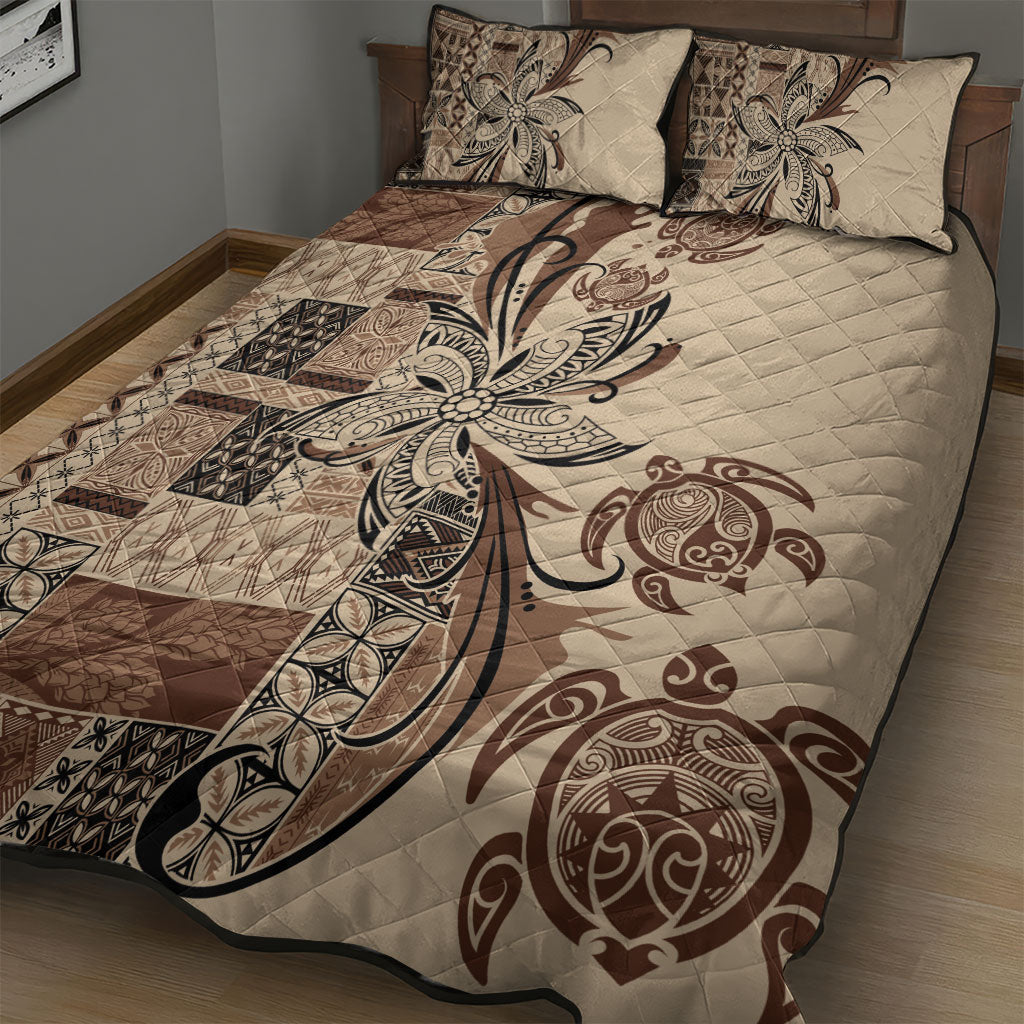 Talofa Samoa Mamanu Siapo Mix Malu Quilt Bed Set Classic Beige Frangipani and Turtles LT7 - Polynesian Pride