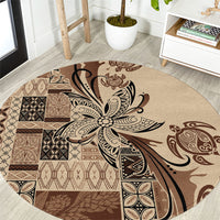 Talofa Samoa Mamanu Siapo Mix Malu Round Carpet Classic Beige Frangipani and Turtles