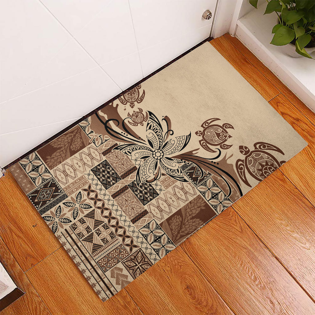 Talofa Samoa Mamanu Siapo Mix Malu Rubber Doormat Classic Beige Frangipani and Turtles LT7 - Polynesian Pride