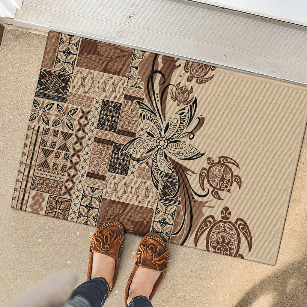 Talofa Samoa Mamanu Siapo Mix Malu Rubber Doormat Classic Beige Frangipani and Turtles LT7 - Polynesian Pride