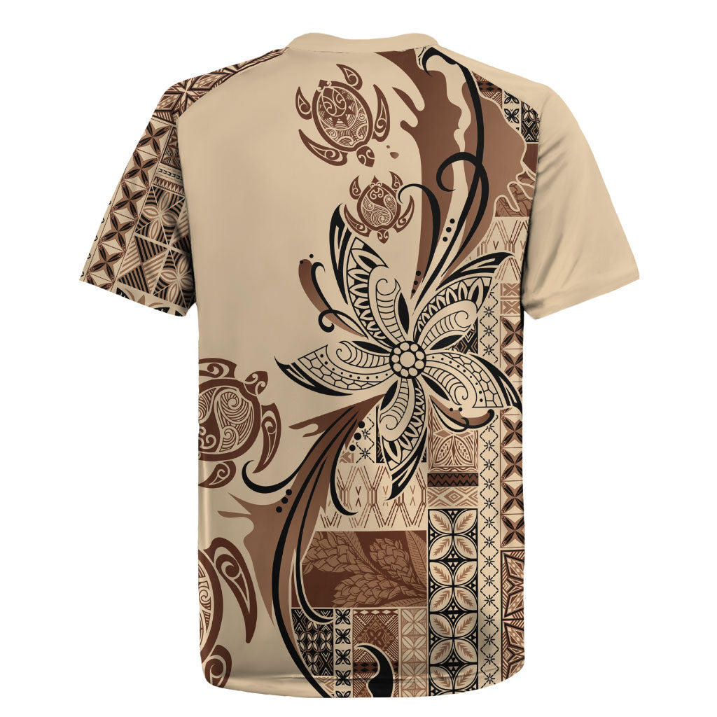 Talofa Samoa Mamanu Siapo Mix Malu Rugby Jersey Classic Beige Frangipani and Turtles
