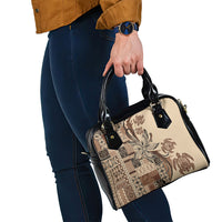 Talofa Samoa Mamanu Siapo Mix Malu Shoulder Handbag Classic Beige Frangipani and Turtles LT7 - Polynesian Pride