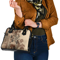 Talofa Samoa Mamanu Siapo Mix Malu Shoulder Handbag Classic Beige Frangipani and Turtles LT7 - Polynesian Pride