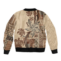 Talofa Samoa Mamanu Siapo Mix Malu Sleeve Zip Bomber Jacket Classic Beige Frangipani and Turtles LT7 - Polynesian Pride