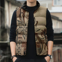 Talofa Samoa Mamanu Siapo Mix Malu Sleeveless Puffer Jacket Classic Beige Frangipani and Turtles