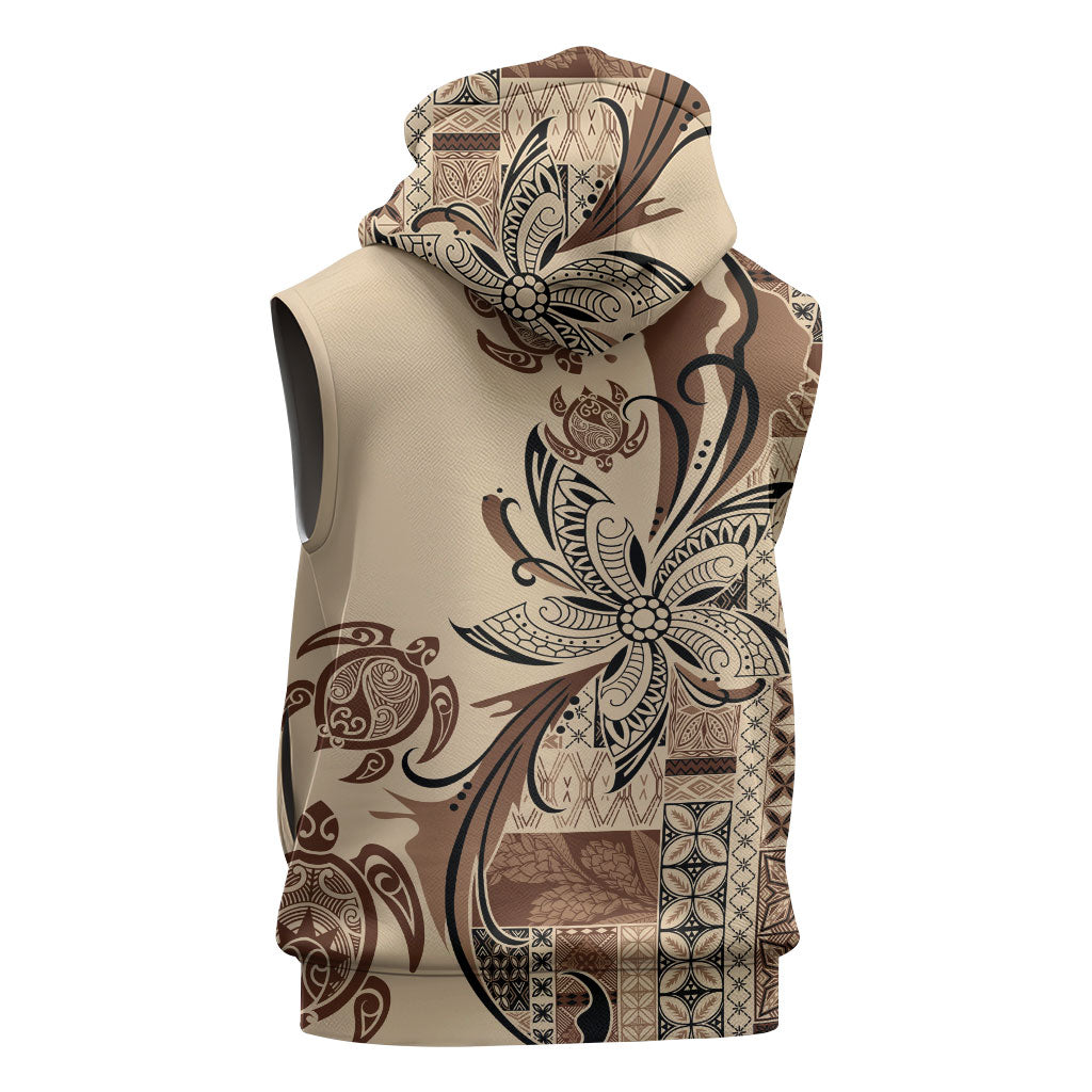Talofa Samoa Mamanu Siapo Mix Malu Sleeveless Zip Hoodie Classic Beige Frangipani and Turtles LT7 - Polynesian Pride