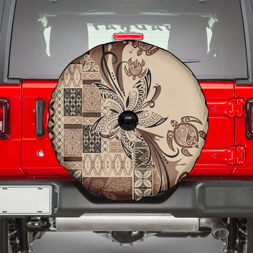 Talofa Samoa Mamanu Siapo Mix Malu Spare Tire Cover Classic Beige Frangipani and Turtles